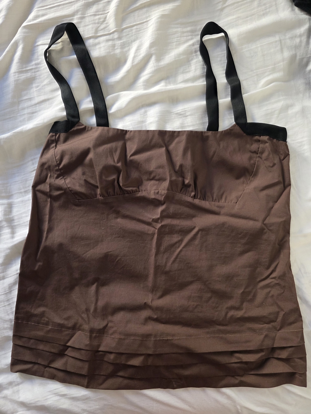 RED Valentino Brown Chemise with Black Straps and Pleated Hem